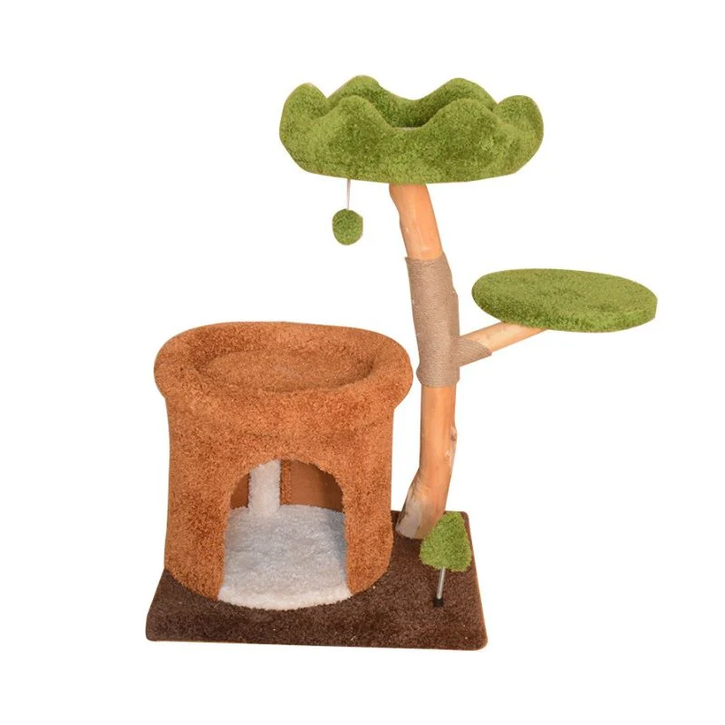 Katzenbaum Vollholz, Katzenspielzeug Baumhaus Design, Sisal Kratzbaum mit Kuschelhöhle, Kletterbaum für Kitten und Katzen