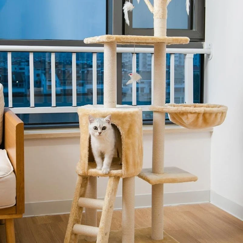 Katzenbaum More Cats, Stabiler Katzenbaum mit Bequemer Rückzugsort und Spielplatz, vielen Funktionen, HellGelb
