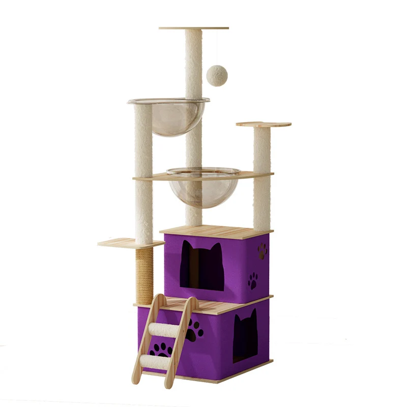 Katzenbaum Groß, Mehrstöckiger Kletterbaum mit geräumigem Katzenhaus, großer Liegefläche und Treppe