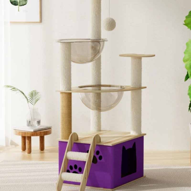 Katzenbaum Groß, Mehrstöckiger Kletterbaum mit geräumigem Katzenhaus, großer Liegefläche und Treppe