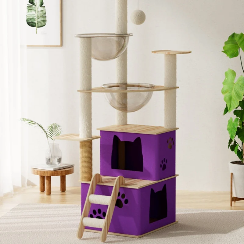 Katzenbaum Groß, Mehrstöckiger Kletterbaum mit geräumigem Katzenhaus, großer Liegefläche und Treppe