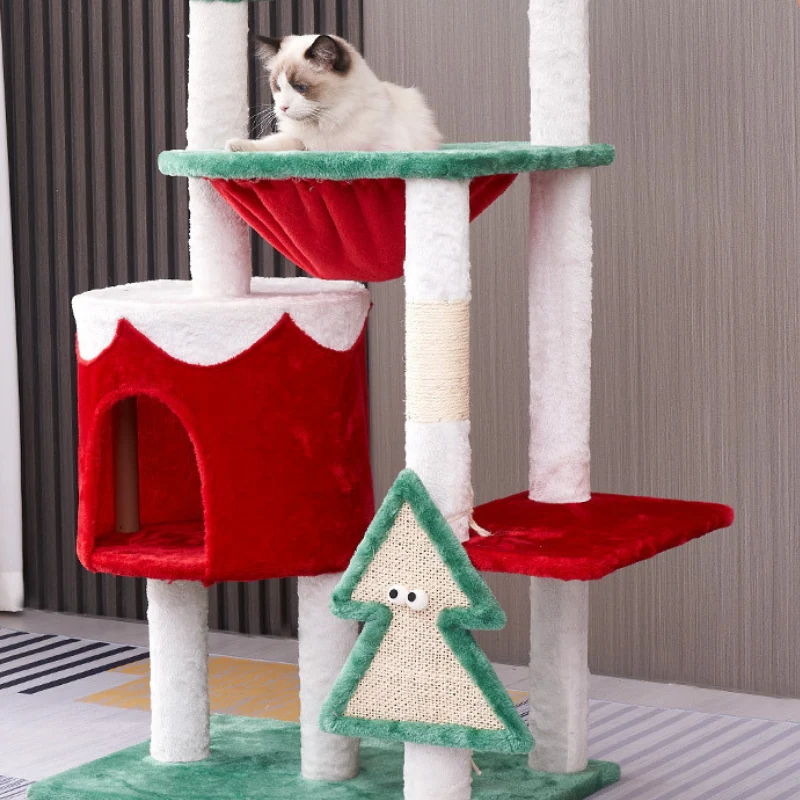 Pawsometime Weihnachtsbaum für Katzen, Süßes Design Kratzbaum im Weihnachtsstil, Wärmend mit Plüschmaterial