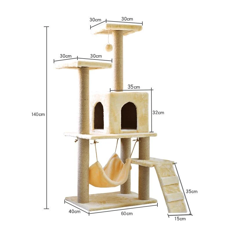 Katzenbaum, 3-in-1 Kletterbaum mit Katzenhaus, Kratzsäule und Spielball, Hochwertige Hanfseil- und Plüschmaterialien