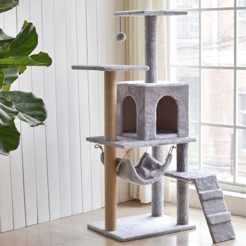 Katzenbaum, 3-in-1 Kletterbaum mit Katzenhaus, Kratzsäule und Spielball, Hochwertige Hanfseil- und Plüschmaterialien