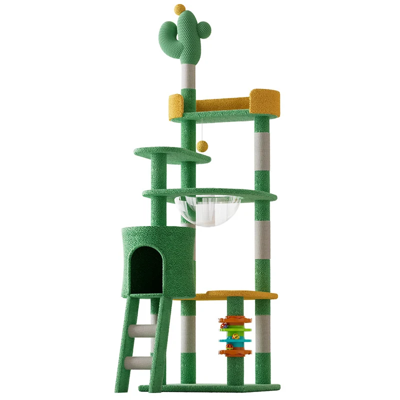 Katzenbaum Groß, Kaktus Katzenbaum, Alles-in-einem Katzenmöbel mit Spielzeug, Mehrstöckiger Katzenturm für Große Katzen