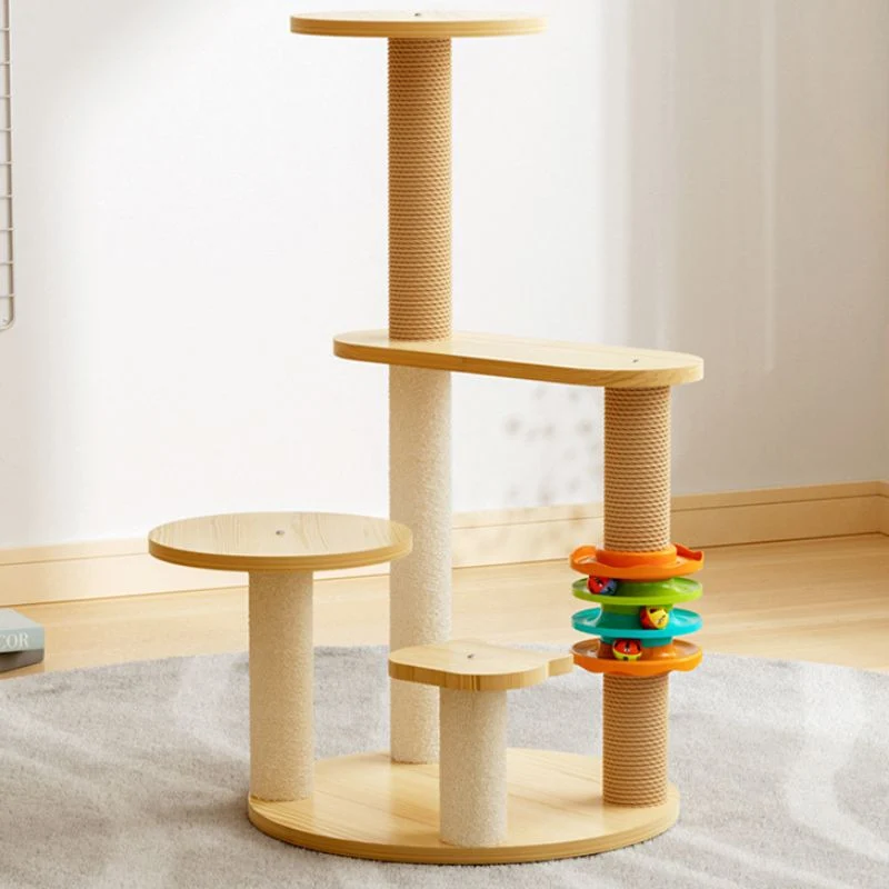 Katze Baum aus Holz, Kletterbaum Katze mit Track Katen Ball, für kleine und mittelgroße Katzen, Drei Stile