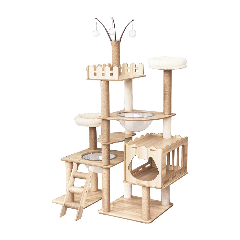Katzenbaum XXL, Stylish Katzenbaum mit Höhle, Spielball und Plattformen, Spielzeug Kletterbaum für Katzen, 160 cm hoch