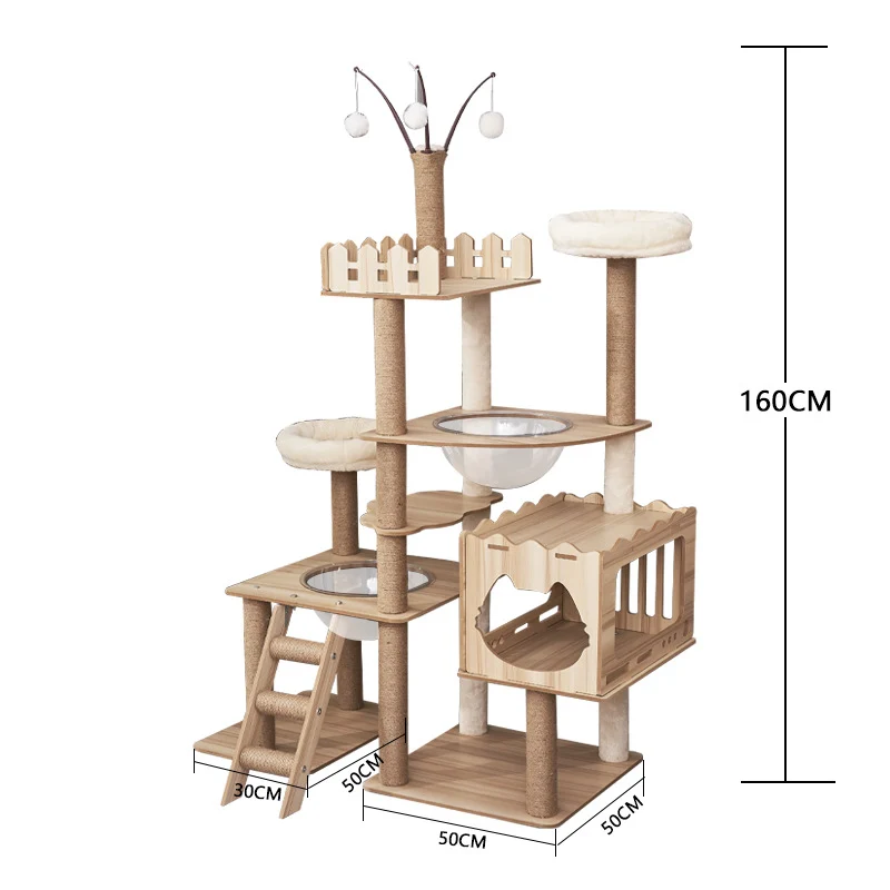 Katzenbaum XXL, Stylish Katzenbaum mit Höhle, Spielball und Plattformen, Spielzeug Kletterbaum für Katzen, 160 cm hoch