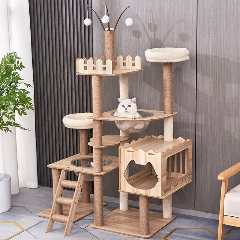 Katzenbaum XXL, Stylish Katzenbaum mit Höhle, Spielball und Plattformen, Spielzeug Kletterbaum für Katzen, 160 cm hoch