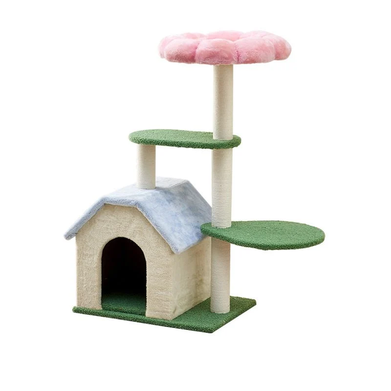 Katzenbaum, Kleine Katzenbaum in Frischen Farben, 4-stöckiger Kletterbaum mit Wohnhöhle, Aktive Katzen, 92cm hoch