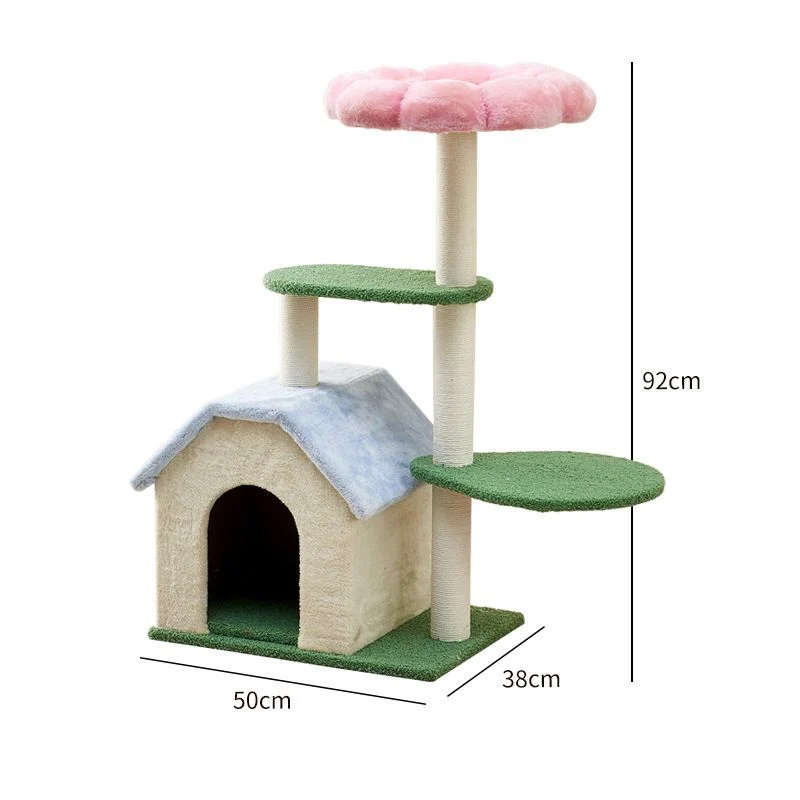 Katzenbaum, Kleine Katzenbaum in Frischen Farben, 4-stöckiger Kletterbaum mit Wohnhöhle, Aktive Katzen, 92cm hoch