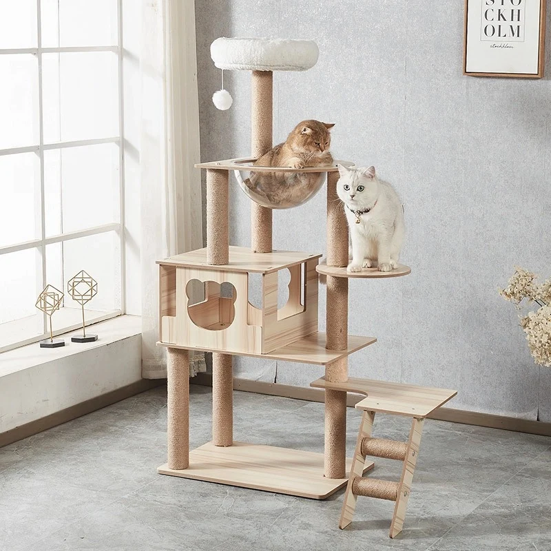 Luxus Katzenbaum, Grosse Katzenbaum 142cm, Multifunktionaler Katzenspielplatz, Eingebautes Katzenbett