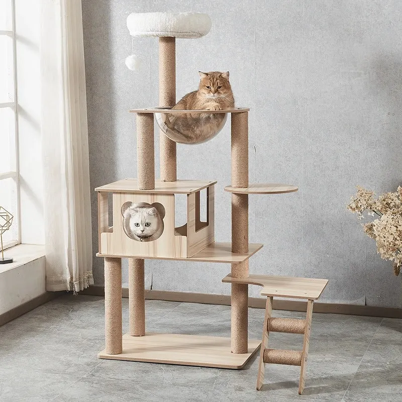 Luxus Katzenbaum, Grosse Katzenbaum 142cm, Multifunktionaler Katzenspielplatz, Eingebautes Katzenbett