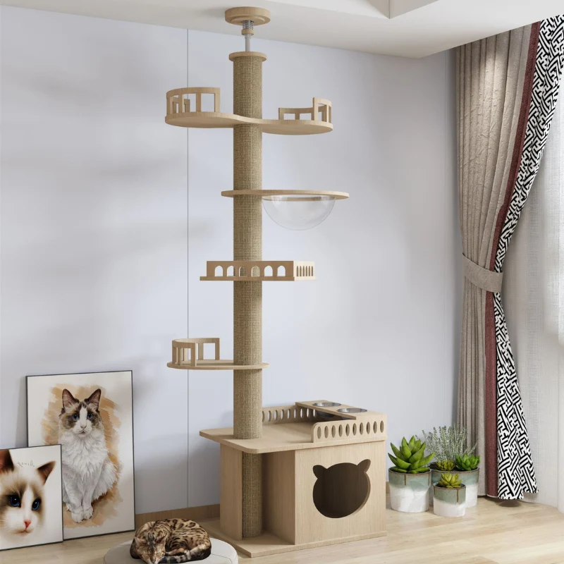 Katzenbaum Deckenhoch, Mehrstufige Plattform, Standfester Kletterbaum für große Katzen & Mehrkatzenhaushalte
