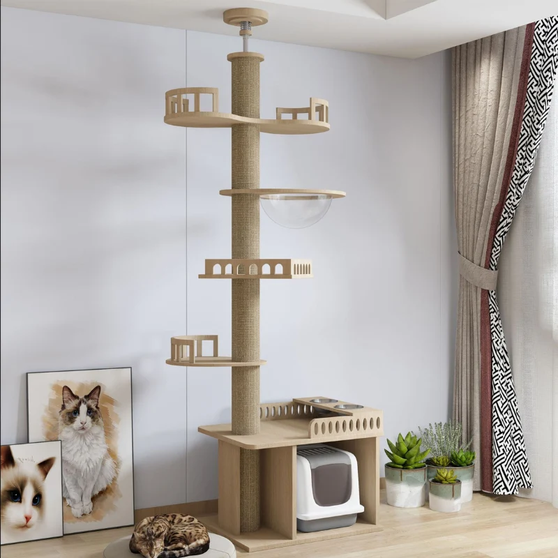 Katzenbaum Deckenhoch, Mehrstufige Plattform, Standfester Kletterbaum für große Katzen & Mehrkatzenhaushalte