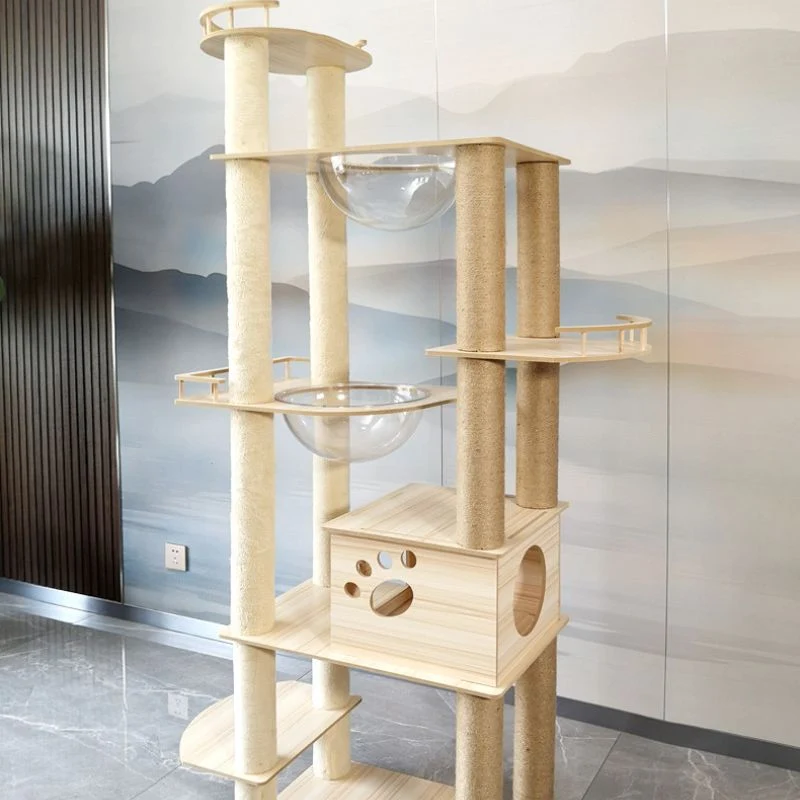 Katzenbaum Luxus, 177cm Hoch Kratzbaum mit Mehreren Ebenen, Robustes Holzdesign, Katzenklettermöbel für Groß und Klein Katzen