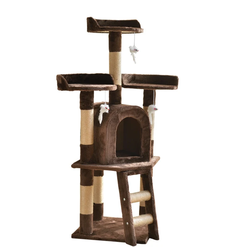 Katzenbaum groß, Braun Luxus Kratzbaum für Mehr Katzen, mit 3 Spielbällen & Katzenhaus aus weichem Plüsch