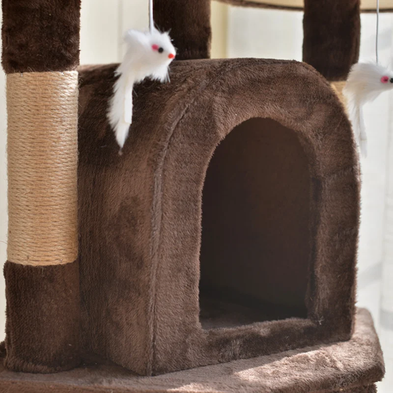 Katzenbaum groß, Braun Luxus Kratzbaum für Mehr Katzen, mit 3 Spielbällen & Katzenhaus aus weichem Plüsch