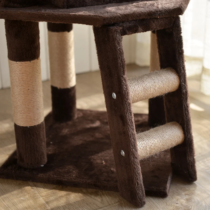 Katzenbaum groß, Braun Luxus Kratzbaum für Mehr Katzen, mit 3 Spielbällen & Katzenhaus aus weichem Plüsch