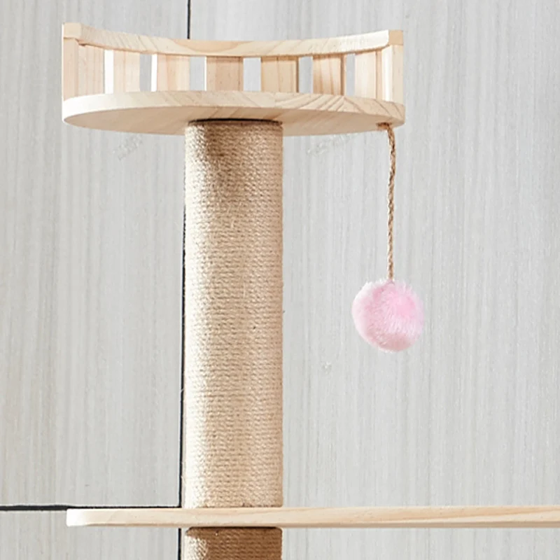 Katzenbaum Holz, Mehrstufiger Kratzbaum aus hochwertigem Holz, gemütlichem Katzenhaus & -höhlen, für Spiel und Entspannung