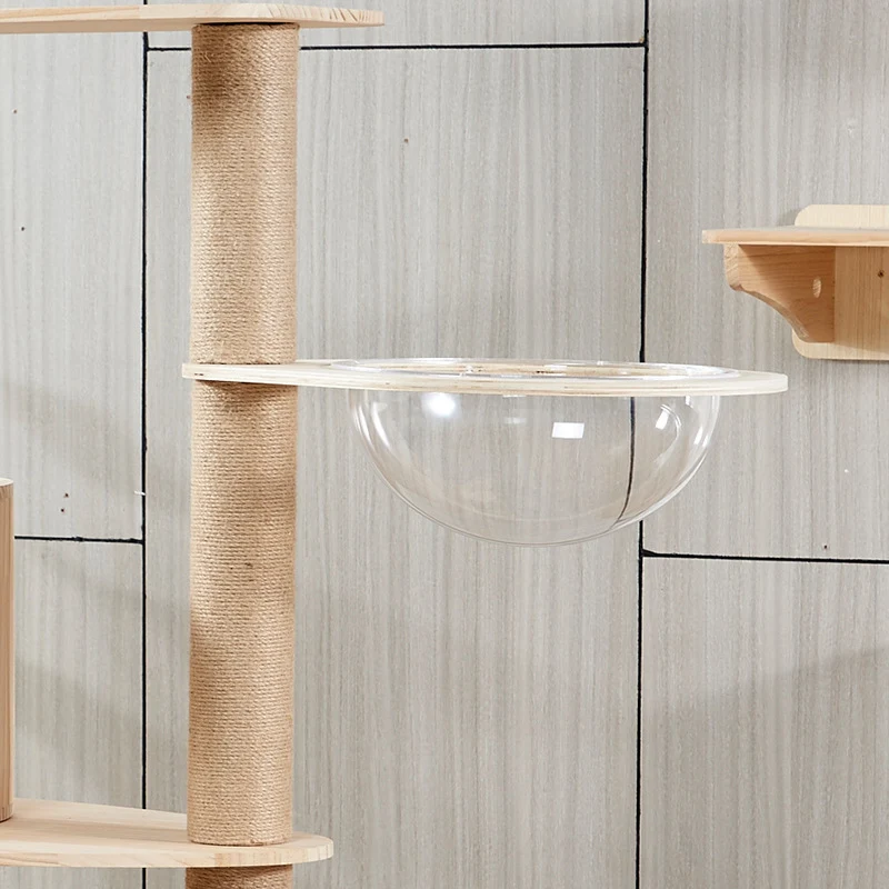 Katzenbaum Holz, Mehrstufiger Kratzbaum aus hochwertigem Holz, gemütlichem Katzenhaus & -höhlen, für Spiel und Entspannung