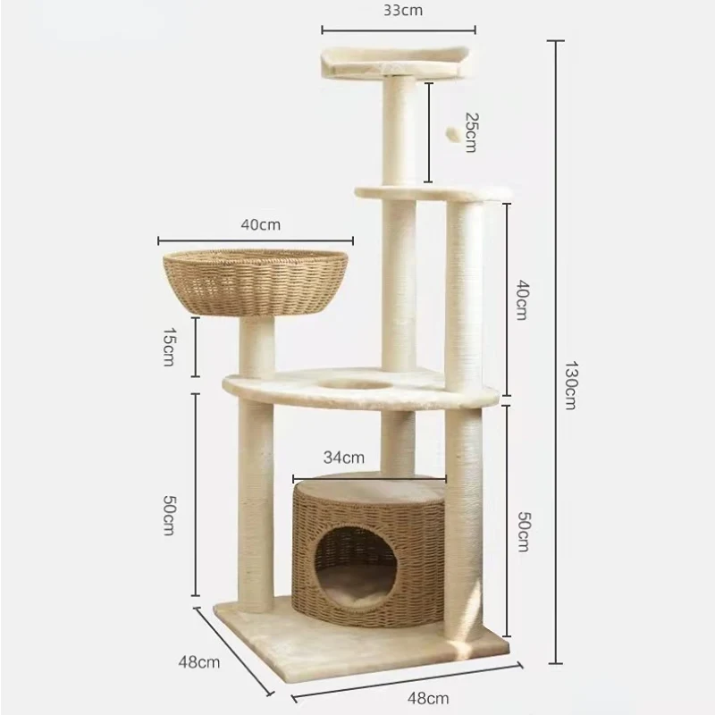 Katzenbaum Grosse Katzen, Gewebtes Katzenbett Mehrstöckiger Katzenkratzbaum mit Sisal, Katzenspielplatz für Aktive Katzen