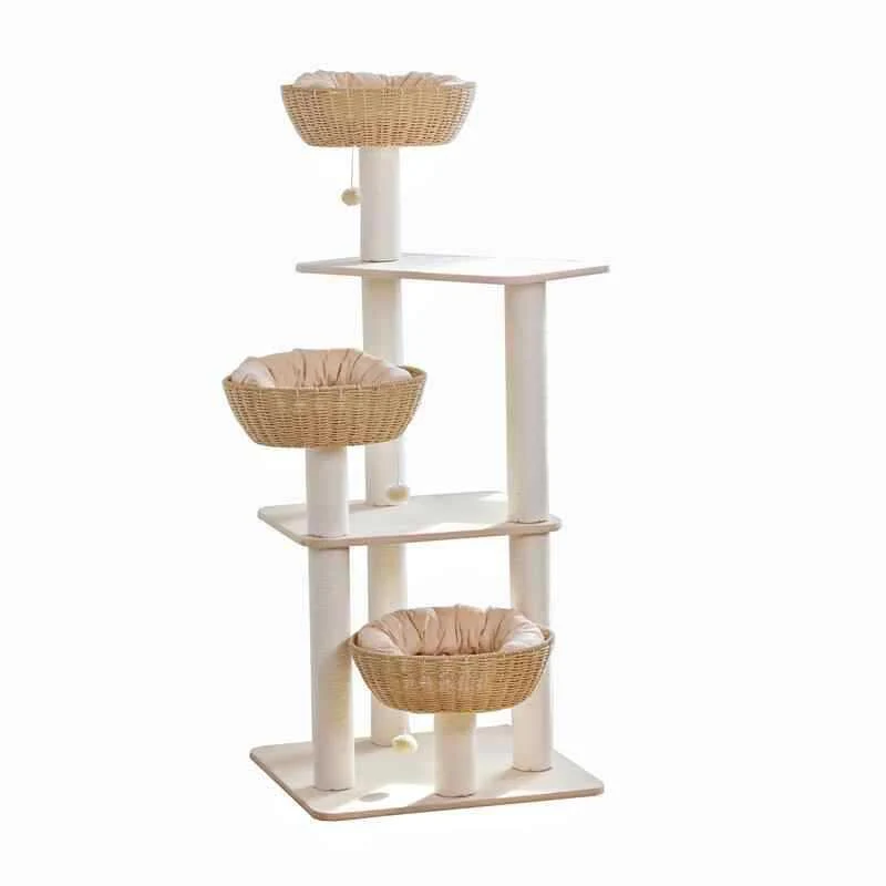 Katzenbaum für große Katzen, Katzenbett flechten, Stoffmaterial Kratzbaum, Katzenhöhlen & Spielplätze für mehrere Katzen