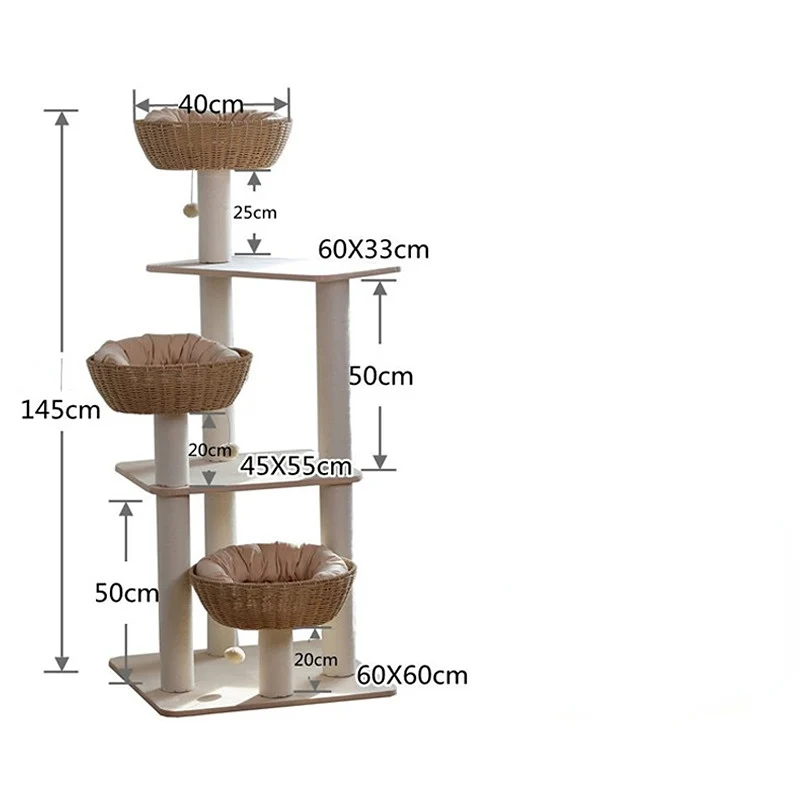 Katzenbaum für große Katzen, Katzenbett flechten, Stoffmaterial Kratzbaum, Katzenhöhlen & Spielplätze für mehrere Katzen
