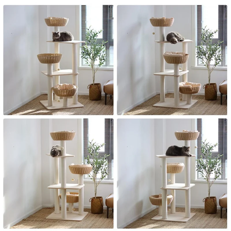 Katzenbaum für große Katzen, Katzenbett flechten, Stoffmaterial Kratzbaum, Katzenhöhlen & Spielplätze für mehrere Katzen