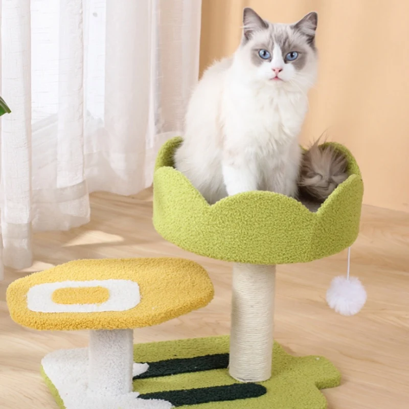 Katzen Baum, Plüsch Eiscreme-Katzenklettergerüst dreischichtig, Katzenspielball & Häuschen für Katzen, katzenfreundlich