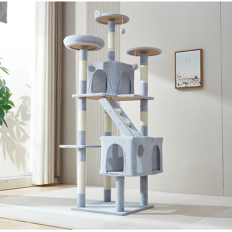 Katzenbaum grosse Katzen, Blauer Katzenbaum mit mehreren Etagen, Reichhaltig & interessant, ideal für Mehrkatzenhaushalte
