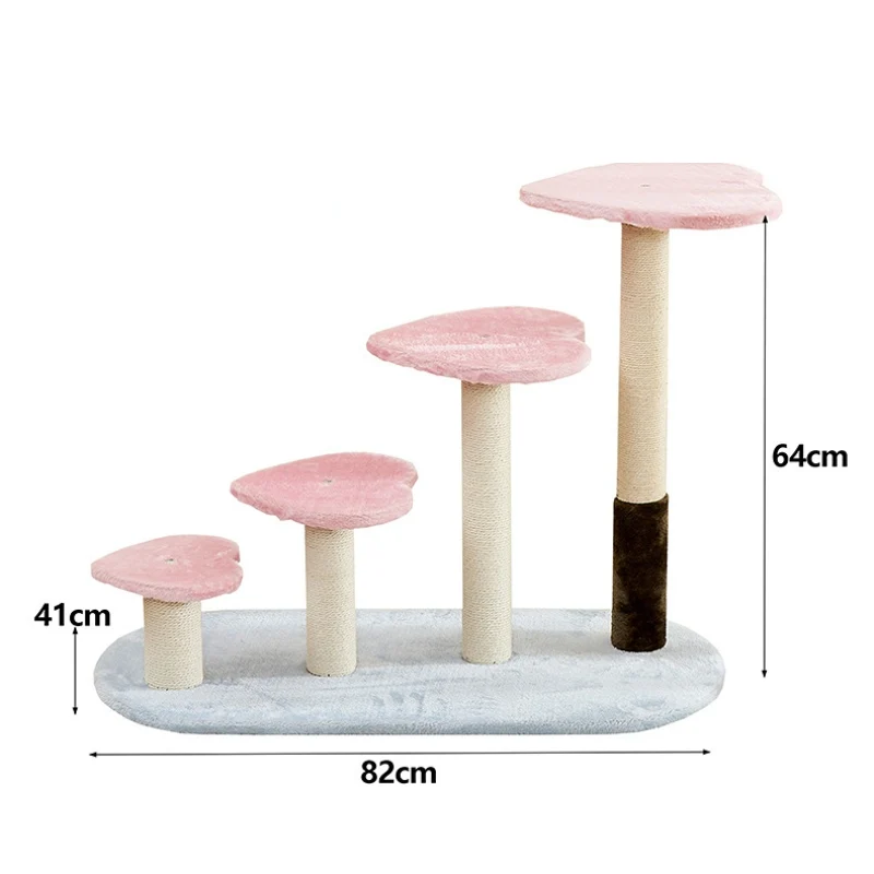 Katzenbaum, Rosa Plüsch Herz, Vierstöckige Katzenleiter Katzenkratzbaum mit Stabilem Sockel & Langlebigen Sisal Kratzsäulen