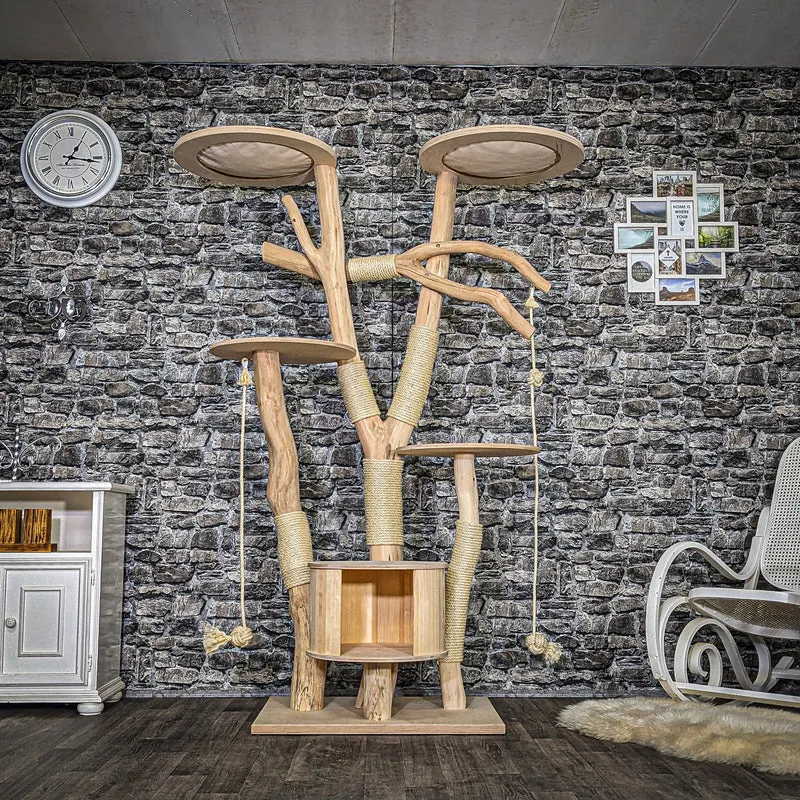 Naturkratzbaum 3768 Kratzbaum Natur Holz Design 195 cm hoch Katzenbaum