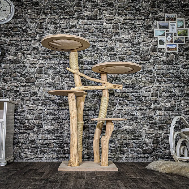 Naturkratzbaum 3749 Kratzbaum Natur Holz Design 145 cm hoch Katzenbaum