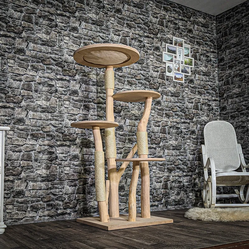 Naturkratzbaum 3739 Kratzbaum Natur Holz Design 145 cm hoch Katzenbaum