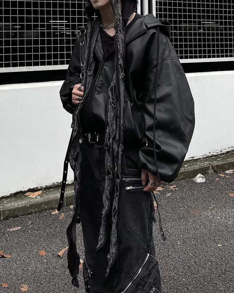 Oversized PU Leather Hooded Jacket