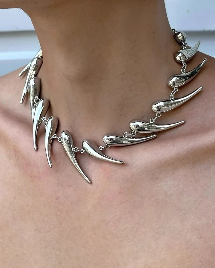Geometric Silver Spines Irregular Metal Necklace