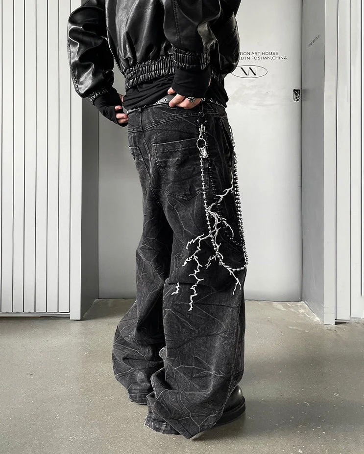 Washed Heavy Embroidery Denim Pants
