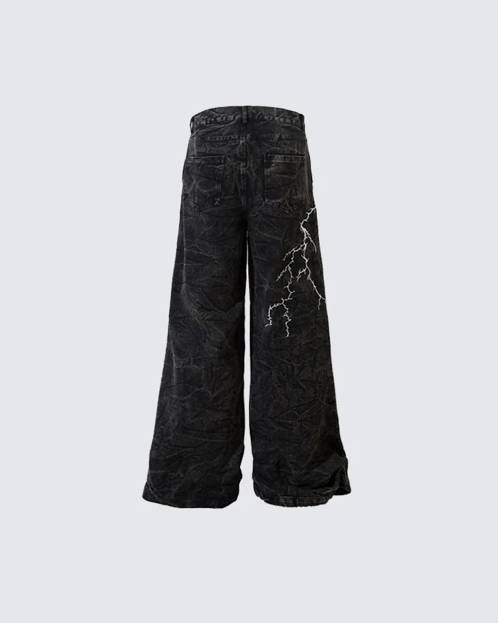 Washed Heavy Embroidery Denim Pants