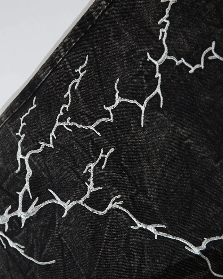 Washed Heavy Embroidery Denim Pants