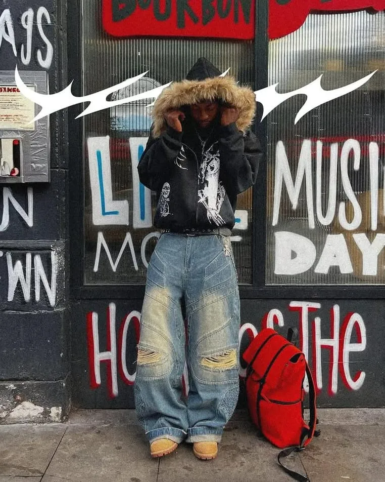 Urban Deconstructed Style Biker Jeans