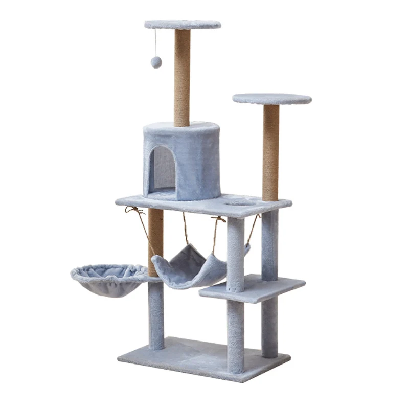 Katzenbaum groß, Hellblau Luxuriöser Mehrstöckiger Katzenkratzer, Sisal kratzbaum & Flauschigem Katzenbett, für mehrere Katzen
