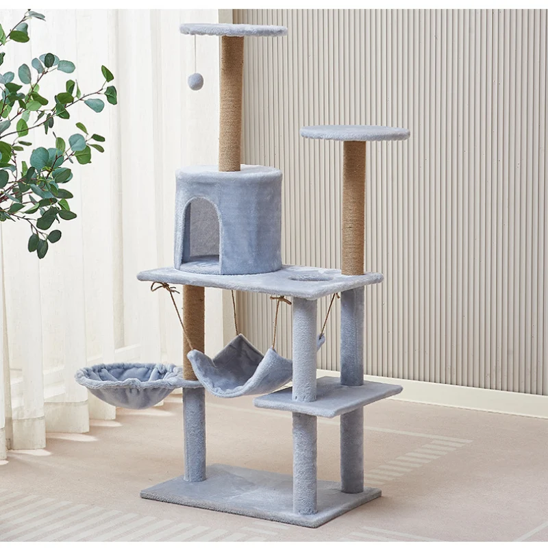 Katzenbaum groß, Hellblau Luxuriöser Mehrstöckiger Katzenkratzer, Sisal kratzbaum & Flauschigem Katzenbett, für mehrere Katzen