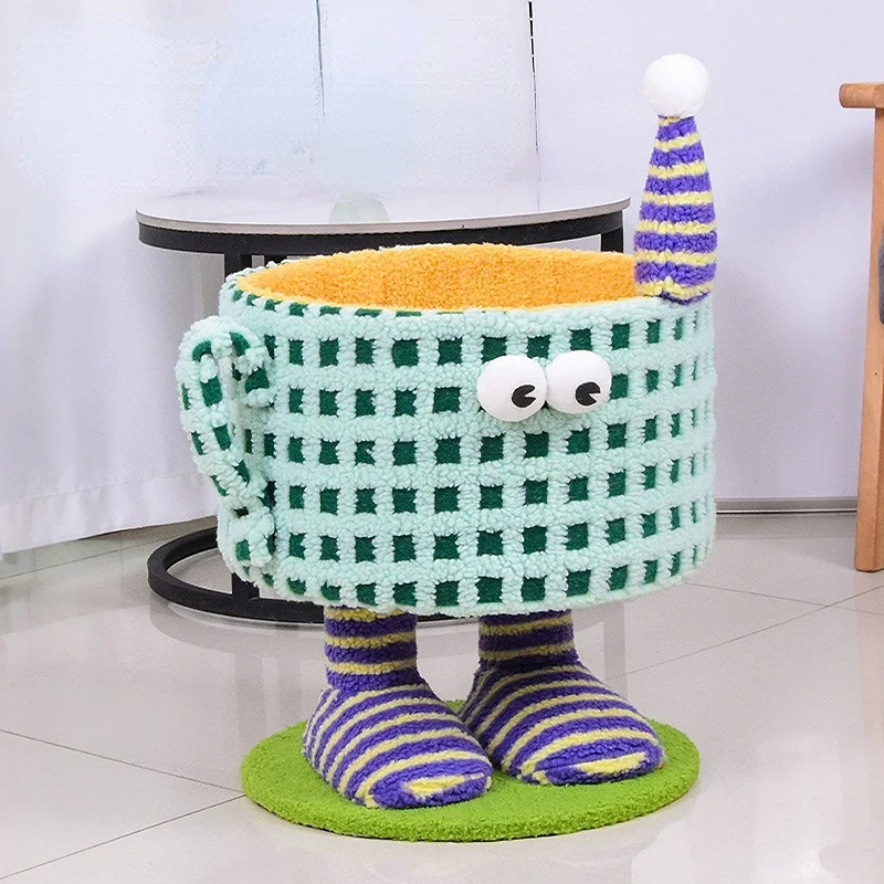 Katzenbaum klein, Monsterform Kaffeetasse Katzenbaum, GrünLila Gemütlicher Katzenkorb, 42 × 43 × 59,5 cm