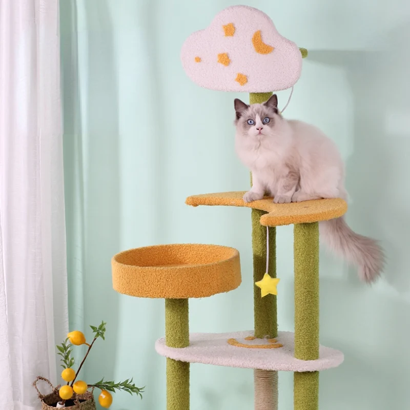 Katzenbaum groß, mit Stern und Monddesign, 5 Etagen, Sisal Katzbaum und Plüsch plattform, für perfekten Schlafplatz