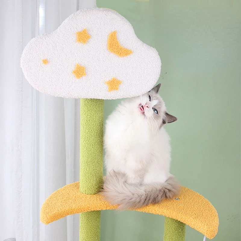 Katzenbaum groß, mit Stern und Monddesign, 5 Etagen, Sisal Katzbaum und Plüsch plattform, für perfekten Schlafplatz
