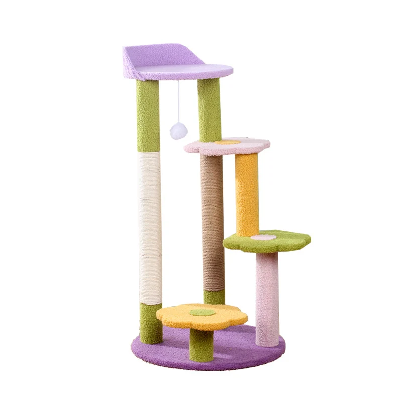 Katzenbaum Grosse Katzen, Blume Plattform, Dreilagiger Katzenbaum mit Plüsch Katzenball & Sisal-Kratzsäulen