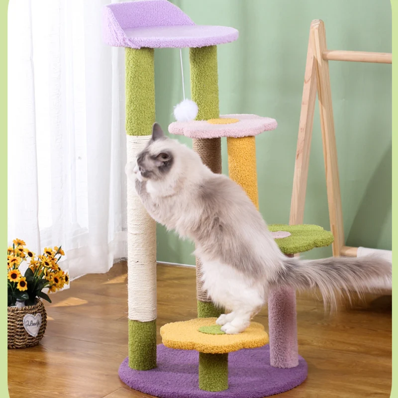 Katzenbaum Grosse Katzen, Blume Plattform, Dreilagiger Katzenbaum mit Plüsch Katzenball & Sisal-Kratzsäulen