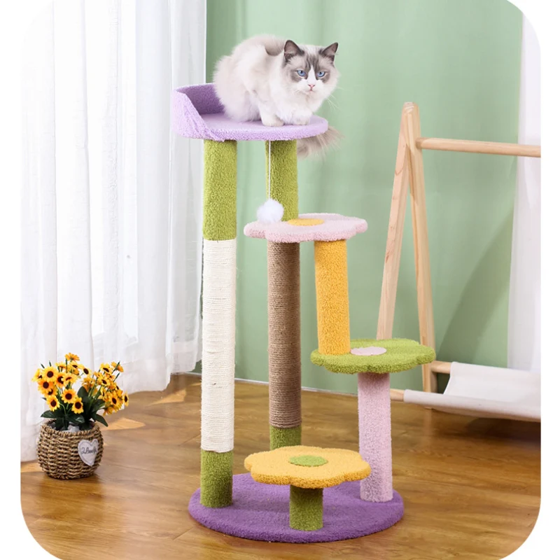 Katzenbaum Grosse Katzen, Blume Plattform, Dreilagiger Katzenbaum mit Plüsch Katzenball & Sisal-Kratzsäulen