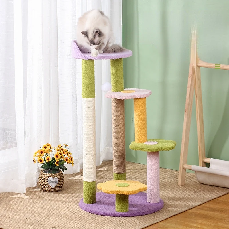 Katzenbaum Grosse Katzen, Blume Plattform, Dreilagiger Katzenbaum mit Plüsch Katzenball & Sisal-Kratzsäulen